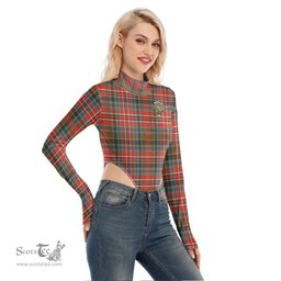 Scottish MacPherson Weathered Clan Crest Tartan Womens Turtleneck High Cut Bodysuit Stretchy Jumpsuit