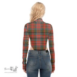 Scottish MacPherson Weathered Clan Crest Tartan Womens Turtleneck High Cut Bodysuit Stretchy Jumpsuit