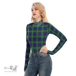 Scottish MacIntyre Hunting Modern Clan Tartan Womens Turtleneck High Cut Bodysuit Stretchy Jumpsuit