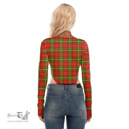 Scottish Leask Clan Crest Tartan Womens Turtleneck High Cut Bodysuit Stretchy Jumpsuit