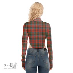 Scottish MacPherson Weathered Clan Tartan Womens Turtleneck High Cut Bodysuit Stretchy Jumpsuit