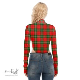 Scottish Lennox Modern Clan Tartan Womens Turtleneck High Cut Bodysuit Stretchy Jumpsuit