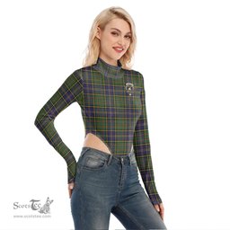 Scottish MacMillan Hunting Modern Clan Crest Tartan Womens Turtleneck High Cut Bodysuit Stretchy Jumpsuit