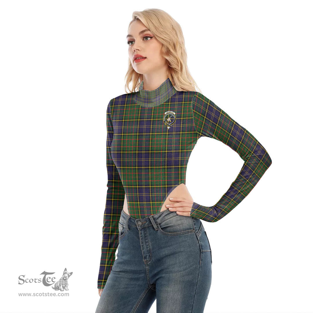 Scottish MacMillan Hunting Modern Clan Crest Tartan Womens Turtleneck High Cut Bodysuit Stretchy Jumpsuit