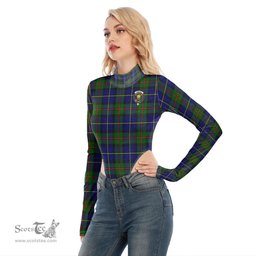Scottish MacLeod of Harris Modern Clan Crest Tartan Womens Turtleneck High Cut Bodysuit Stretchy Jumpsuit