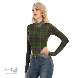 Scottish Hall Clan Tartan Womens Turtleneck High Cut Bodysuit Stretchy Jumpsuit