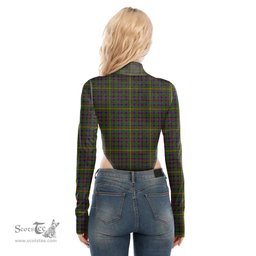 Scottish Hall Clan Tartan Womens Turtleneck High Cut Bodysuit Stretchy Jumpsuit