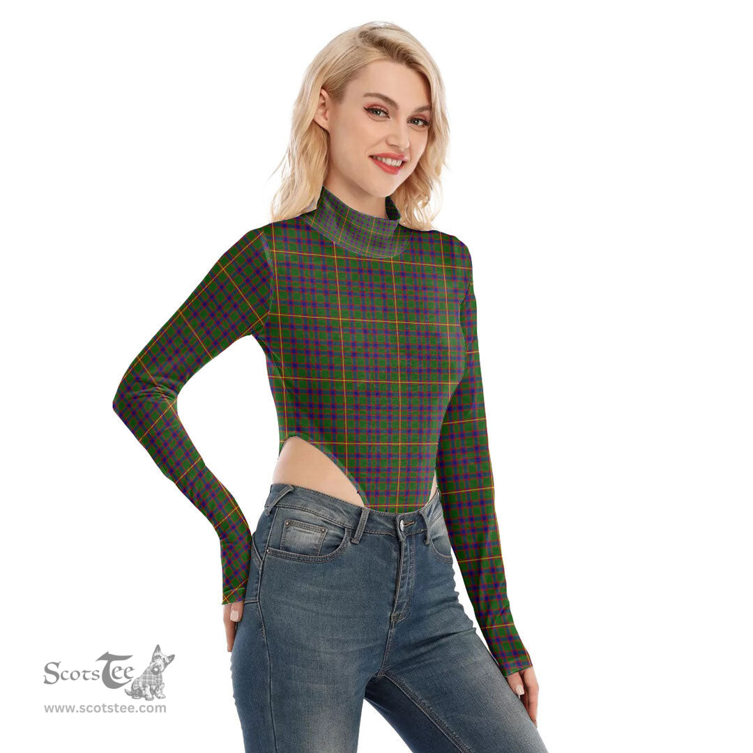 Scottish Hall Clan Tartan Womens Turtleneck High Cut Bodysuit Stretchy Jumpsuit