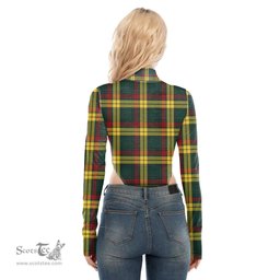 Scottish MacMillan Old Modern Clan Tartan Womens Turtleneck High Cut Bodysuit Stretchy Jumpsuit