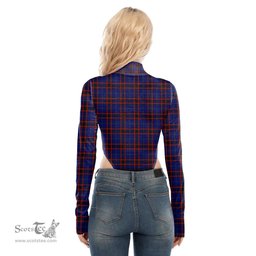 Scottish Home Modern Clan Tartan Womens Turtleneck High Cut Bodysuit Stretchy Jumpsuit