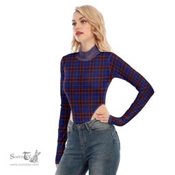 Scottish Home Modern Clan Tartan Womens Turtleneck High Cut Bodysuit Stretchy Jumpsuit