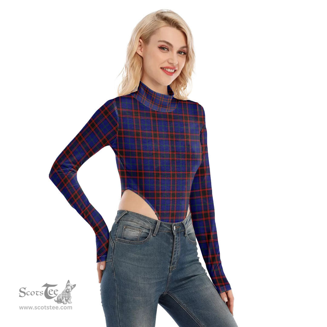 Scottish Home Modern Clan Tartan Womens Turtleneck High Cut Bodysuit Stretchy Jumpsuit