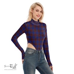 Scottish Home Modern Clan Tartan Womens Turtleneck High Cut Bodysuit Stretchy Jumpsuit