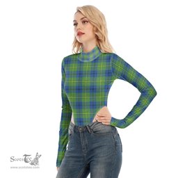 Scottish Johnston Ancient Clan Tartan Womens Turtleneck High Cut Bodysuit Stretchy Jumpsuit