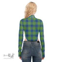Scottish Johnston Ancient Clan Tartan Womens Turtleneck High Cut Bodysuit Stretchy Jumpsuit