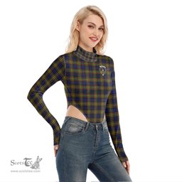 Scottish MacLellan Modern Clan Crest Tartan Womens Turtleneck High Cut Bodysuit Stretchy Jumpsuit
