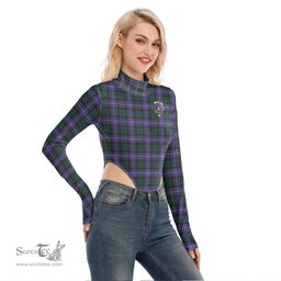 Scottish Guthrie Modern Clan Crest Tartan Womens Turtleneck High Cut Bodysuit Stretchy Jumpsuit