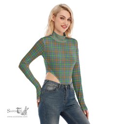 Scottish MacKintosh Hunting Ancient Clan Tartan Womens Turtleneck High Cut Bodysuit Stretchy Jumpsuit
