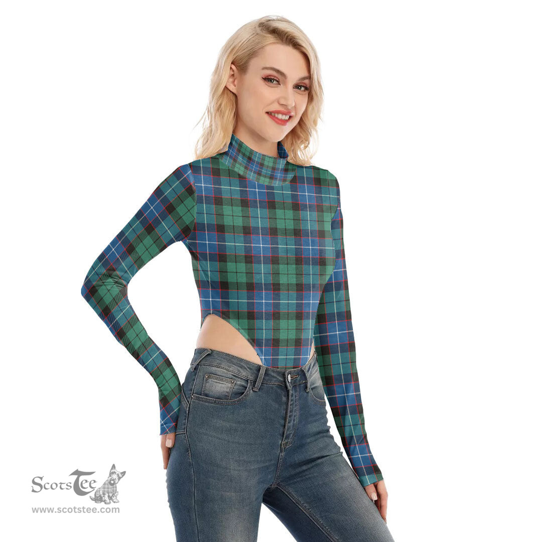 Scottish Hunter Ancient Clan Tartan Womens Turtleneck High Cut Bodysuit Stretchy Jumpsuit