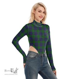 Scottish Lockhart Modern Clan Tartan Womens Turtleneck High Cut Bodysuit Stretchy Jumpsuit