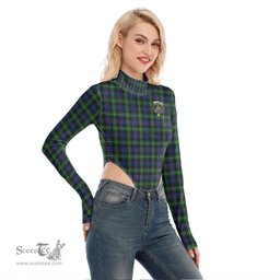 Scottish MacKenzie Modern Clan Crest Tartan Womens Turtleneck High Cut Bodysuit Stretchy Jumpsuit