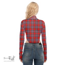 Scottish MacFarlane Modern Clan Tartan Womens Turtleneck High Cut Bodysuit Stretchy Jumpsuit
