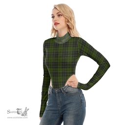 Scottish MacLean Hunting Clan Tartan Womens Turtleneck High Cut Bodysuit Stretchy Jumpsuit