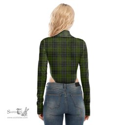 Scottish MacLean Hunting Clan Tartan Womens Turtleneck High Cut Bodysuit Stretchy Jumpsuit