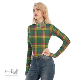 Scottish MacMillan Old Ancient Clan Tartan Womens Turtleneck High Cut Bodysuit Stretchy Jumpsuit
