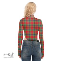 Scottish MacLean of Duart Modern Clan Tartan Womens Turtleneck High Cut Bodysuit Stretchy Jumpsuit