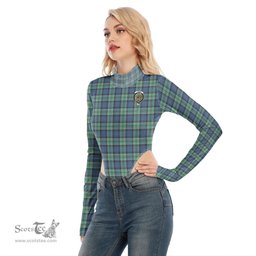 Scottish Leslie Hunting Ancient Clan Crest Tartan Womens Turtleneck High Cut Bodysuit Stretchy Jumpsuit