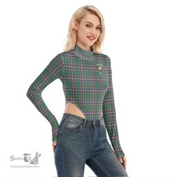 Scottish MacFarlane Hunting Ancient Clan Crest Tartan Womens Turtleneck High Cut Bodysuit Stretchy Jumpsuit