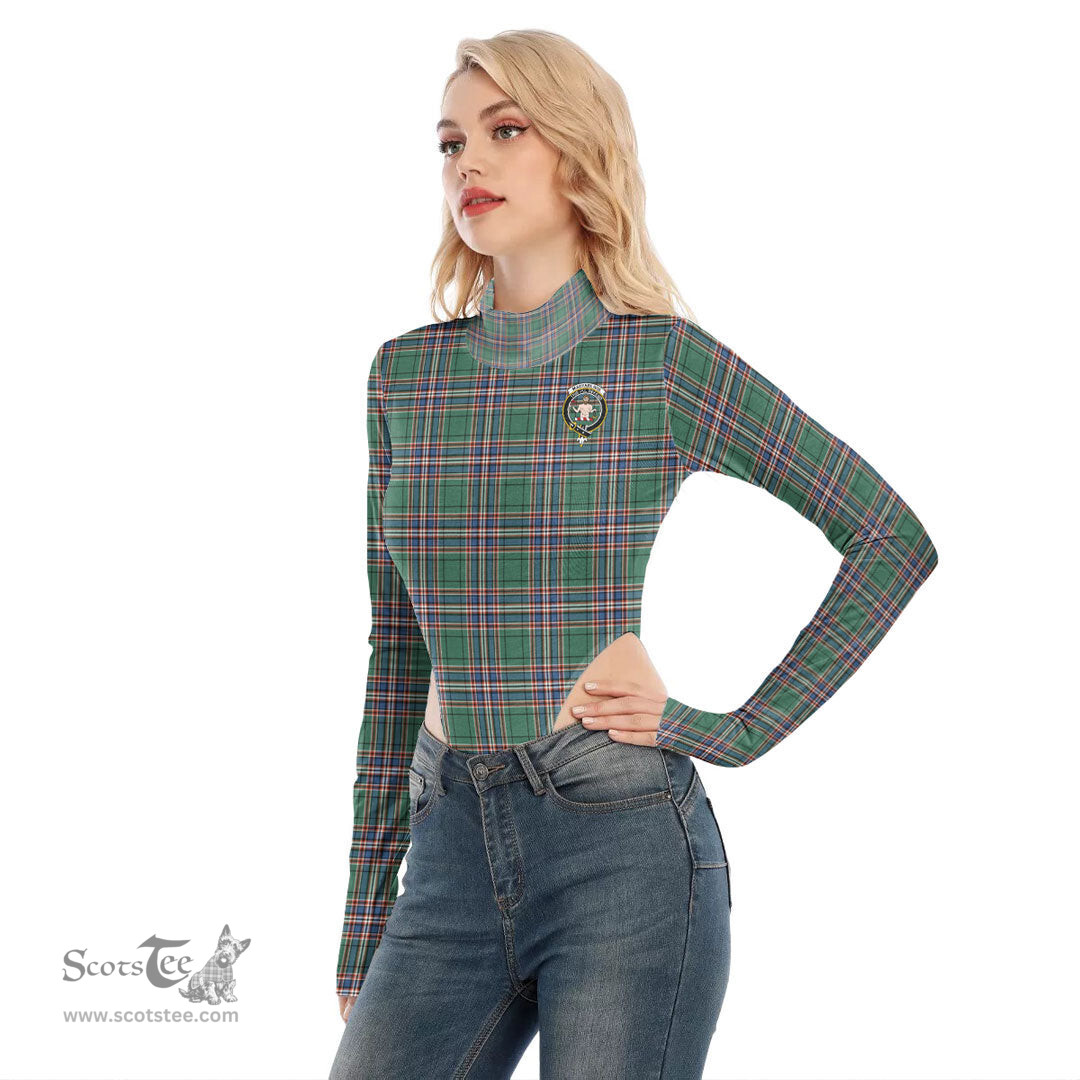 Scottish MacFarlane Hunting Ancient Clan Crest Tartan Womens Turtleneck High Cut Bodysuit Stretchy Jumpsuit