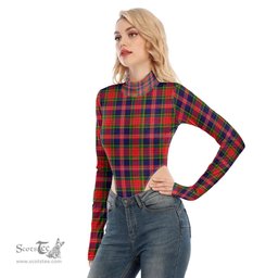 Scottish MacPherson Modern Clan Tartan Womens Turtleneck High Cut Bodysuit Stretchy Jumpsuit