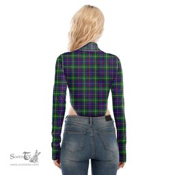 Scottish Inglis Modern Clan Tartan Womens Turtleneck High Cut Bodysuit Stretchy Jumpsuit