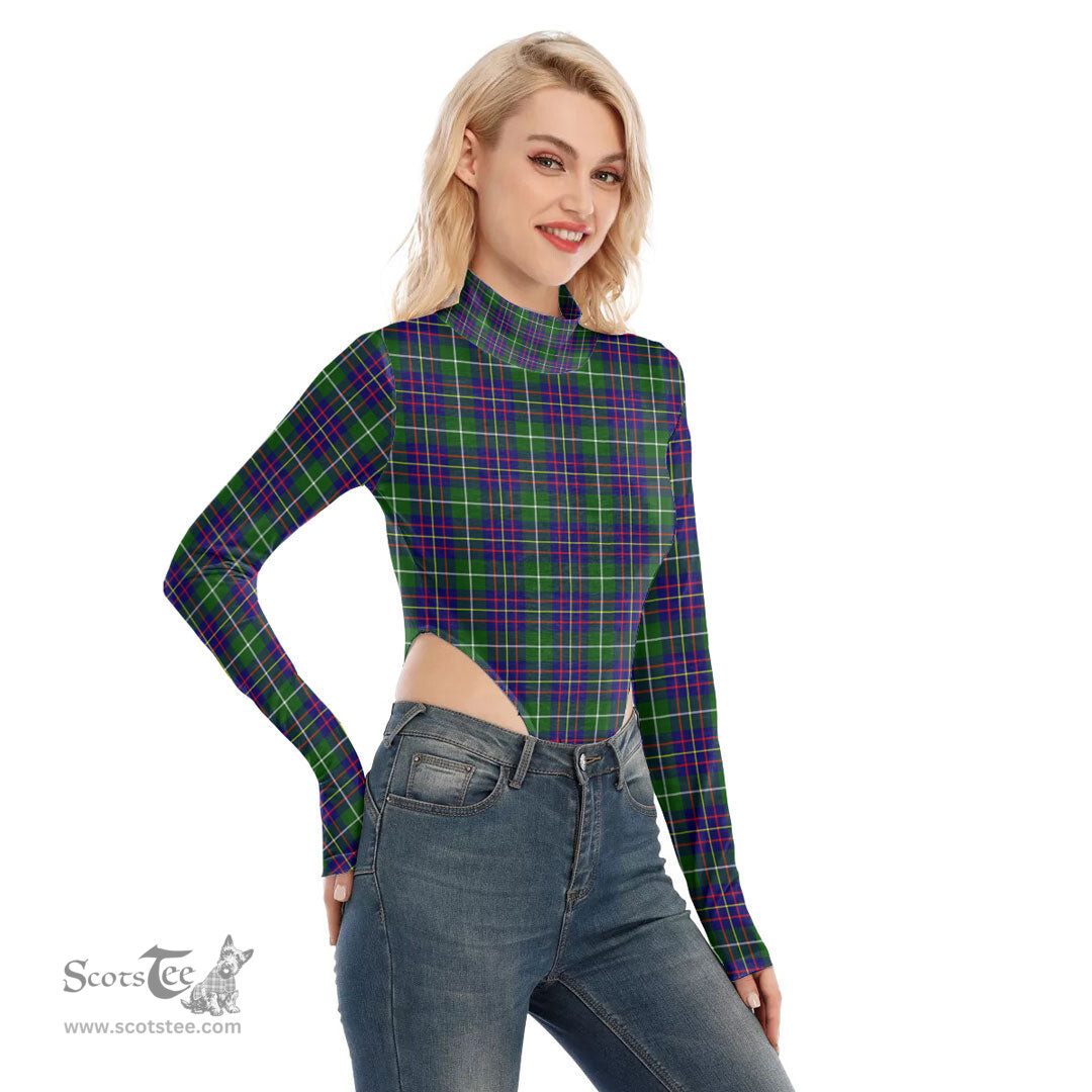 Scottish Inglis Modern Clan Tartan Womens Turtleneck High Cut Bodysuit Stretchy Jumpsuit
