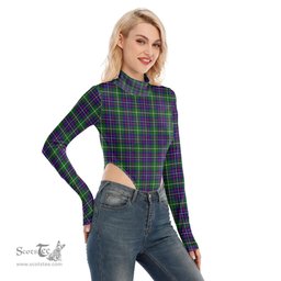 Scottish Inglis Modern Clan Tartan Womens Turtleneck High Cut Bodysuit Stretchy Jumpsuit