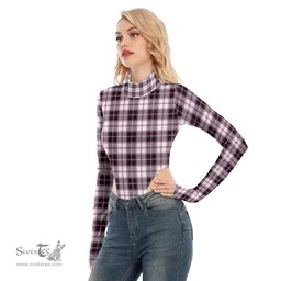 Scottish MacPherson Hunting Modern Clan Tartan Womens Turtleneck High Cut Bodysuit Stretchy Jumpsuit