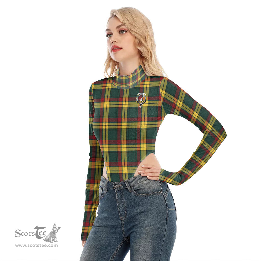 Scottish MacMillan Old Modern Clan Crest Tartan Womens Turtleneck High Cut Bodysuit Stretchy Jumpsuit