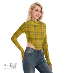 Scottish Houston Clan Tartan Womens Turtleneck High Cut Bodysuit Stretchy Jumpsuit
