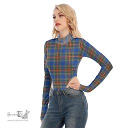 Scottish MacBeth Ancient Clan Tartan Womens Turtleneck High Cut Bodysuit Stretchy Jumpsuit