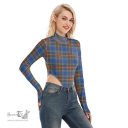 Scottish MacBeth Ancient Clan Tartan Womens Turtleneck High Cut Bodysuit Stretchy Jumpsuit