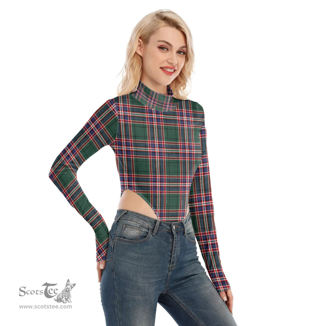 Scottish MacFarlane Hunting Modern Clan Tartan Womens Turtleneck High Cut Bodysuit Stretchy Jumpsuit