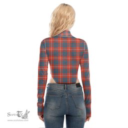 Scottish Hamilton Ancient Clan Crest Tartan Womens Turtleneck High Cut Bodysuit Stretchy Jumpsuit