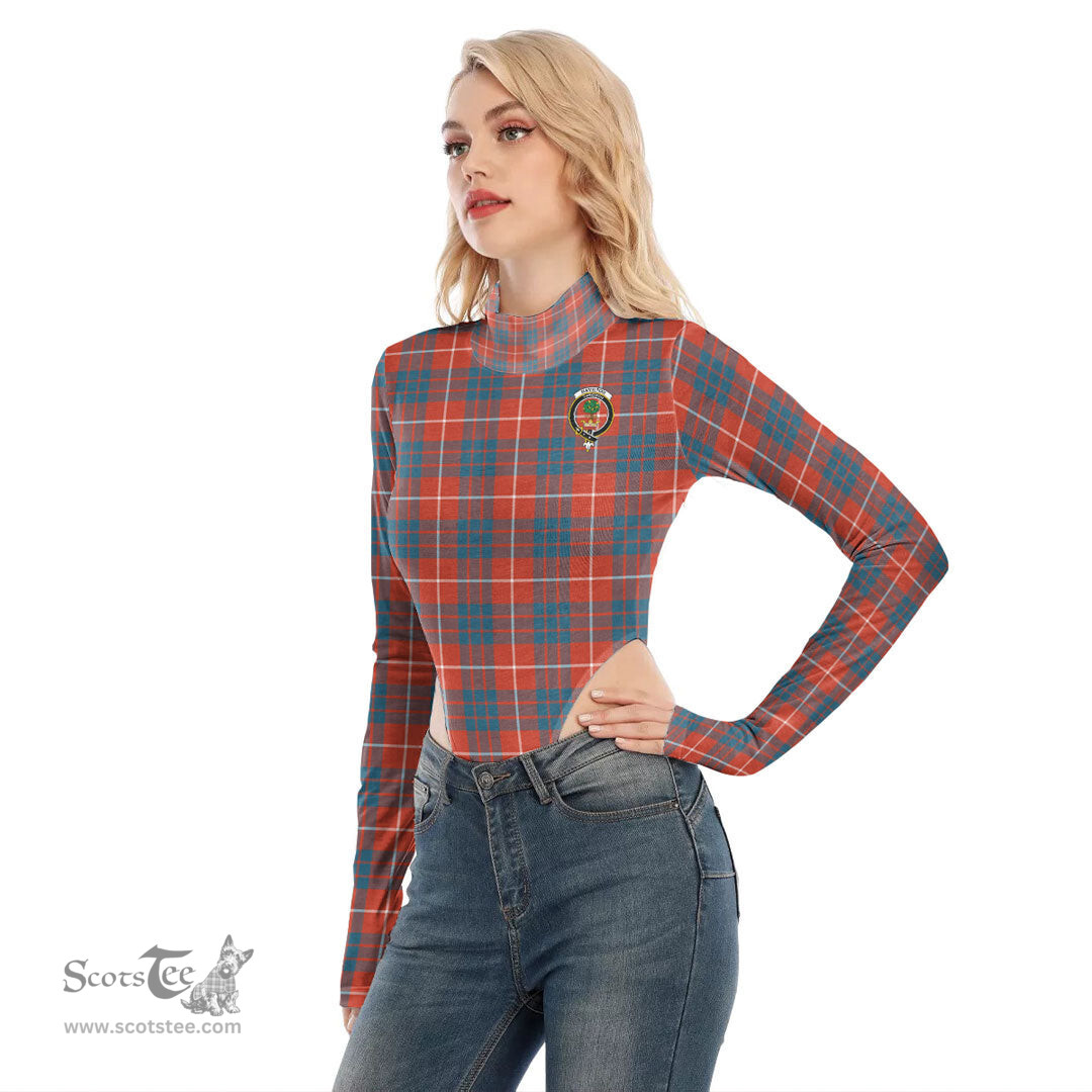 Scottish Hamilton Ancient Clan Crest Tartan Womens Turtleneck High Cut Bodysuit Stretchy Jumpsuit