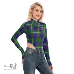 Scottish MacIntyre Hunting Modern Clan Crest Tartan Womens Turtleneck High Cut Bodysuit Stretchy Jumpsuit