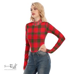 Scottish MacNab Modern Clan Tartan Womens Turtleneck High Cut Bodysuit Stretchy Jumpsuit