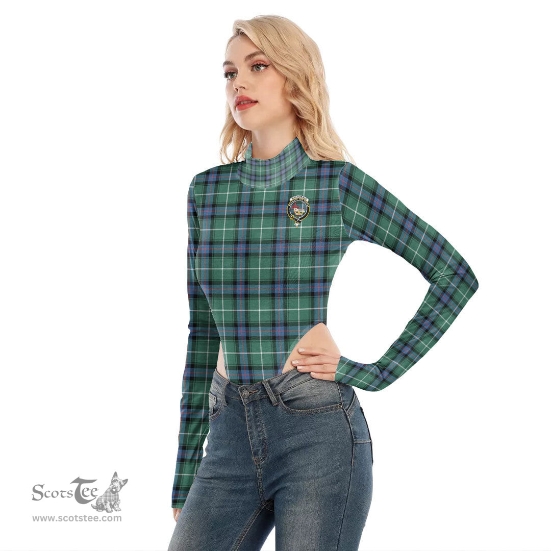 Scottish MacDonald of the Isles Hunting Ancient Clan Crest Tartan Womens Turtleneck High Cut Bodysuit Stretchy Jumpsuit
