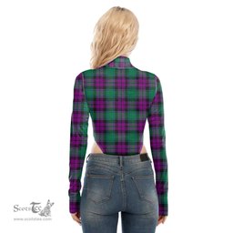 Scottish MacArthur Milton Clan Tartan Womens Turtleneck High Cut Bodysuit Stretchy Jumpsuit