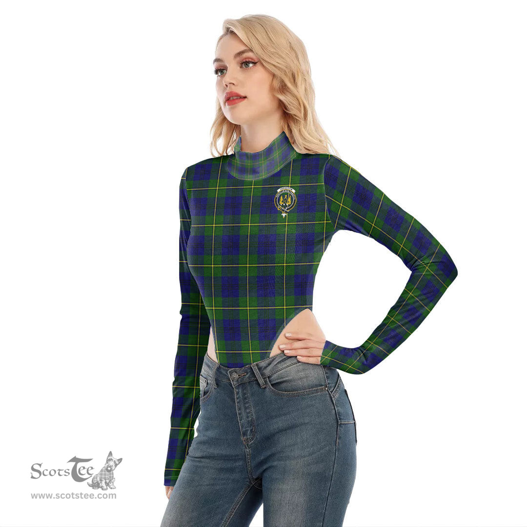 Scottish Johnston Modern Clan Crest Tartan Womens Turtleneck High Cut Bodysuit Stretchy Jumpsuit